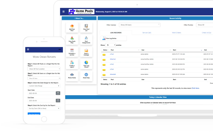 PoolTrac Pro pool service software on desktop and mobile